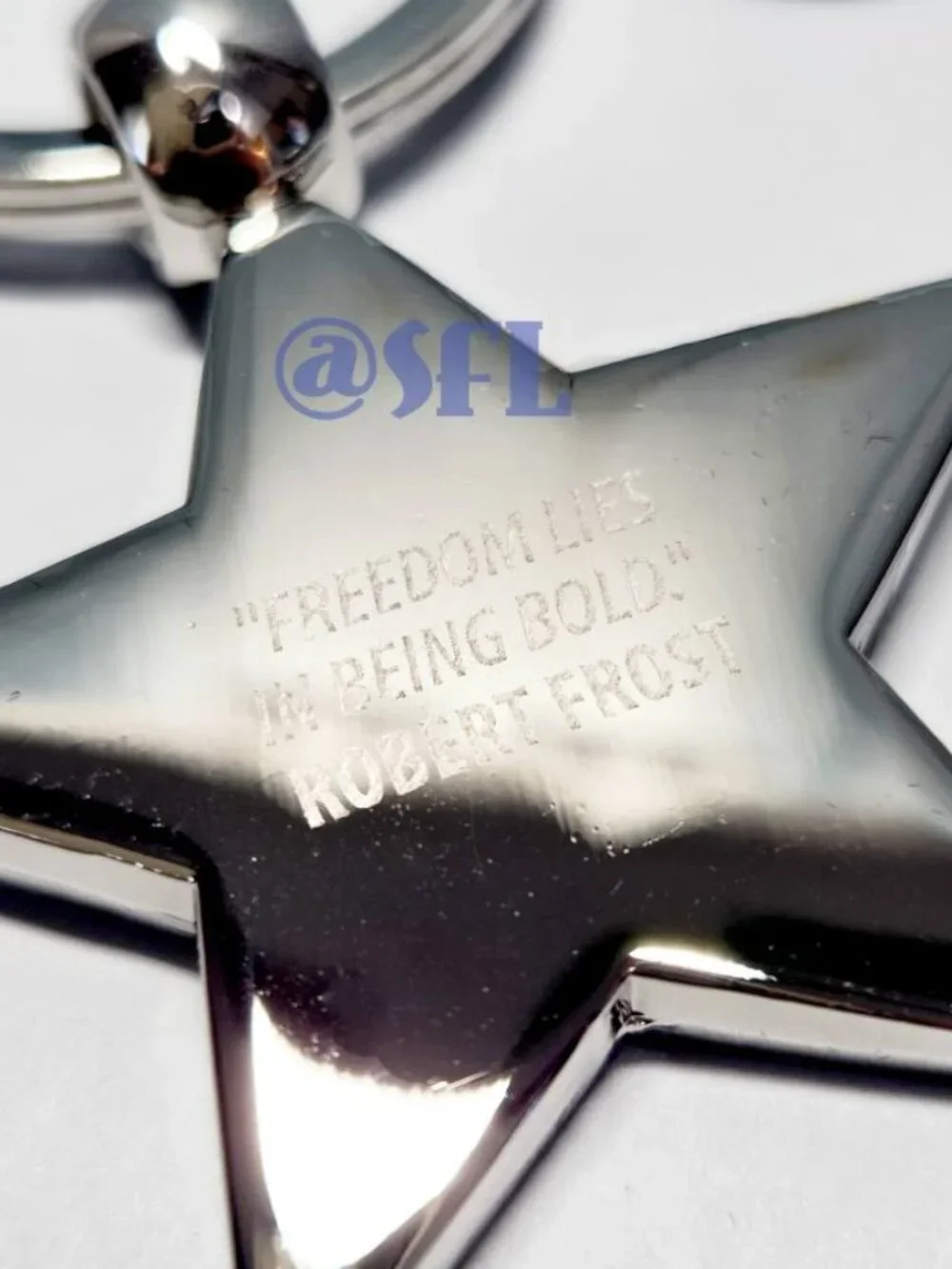 Trollbeads Silver Tone Keychain With Robert Frost's Quote Star Shape Key Fob